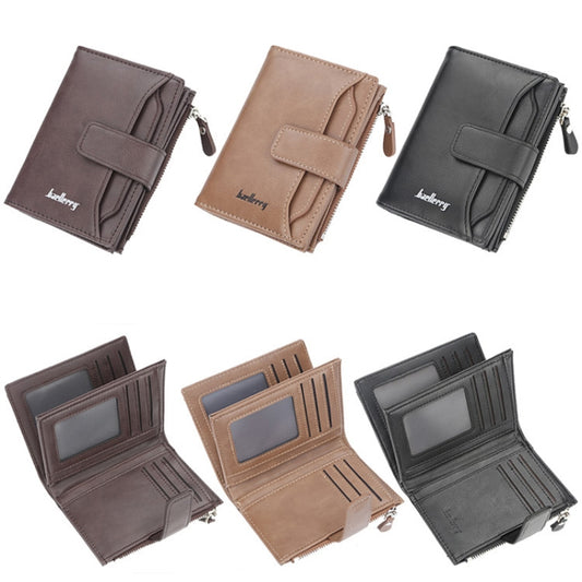 Baellerry D3218 Men Short Multi-Card Slot Zipper Wallet Large Capacity Card Holder, Khaki, Black, Brown