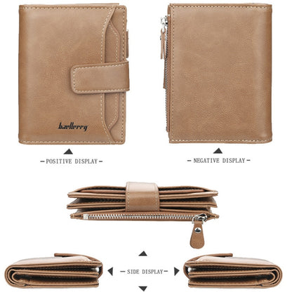 Baellerry D3218 Men Short Multi-Card Slot Zipper Wallet Large Capacity Card Holder, Khaki, Black, Brown