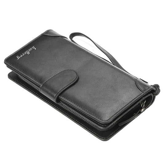 Baellerry S6701 Men Wallet Business Multi-card Mid-length Clutch Buckle Zipper Coin Purse, Black, Coffee, Brown
