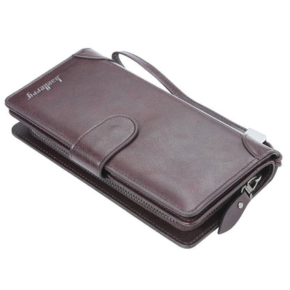 Baellerry S6701 Men Wallet Business Multi-card Mid-length Clutch Buckle Zipper Coin Purse, Black, Coffee, Brown