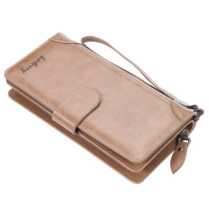 Baellerry S6701 Men Wallet Business Multi-card Mid-length Clutch Buckle Zipper Coin Purse, Black, Coffee, Brown