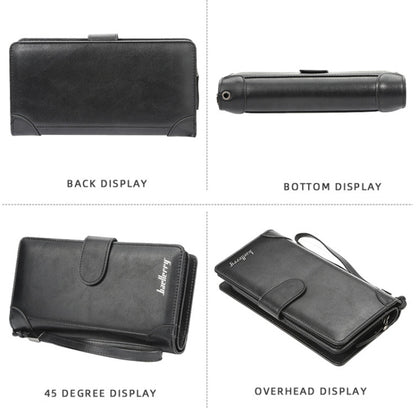 Baellerry S6701 Men Wallet Business Multi-card Mid-length Clutch Buckle Zipper Coin Purse, Black, Coffee, Brown