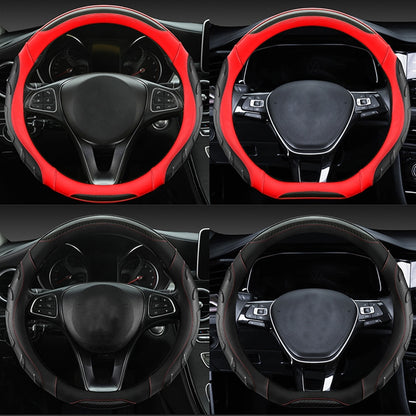 Leather Carbon Fiber Stitching Car Steering Wheel Set, Diameter:, 38cm