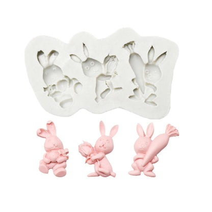 2 PCS Easter Bunny Egg Chocolate Baking Clay Silicone Mold, Three Rabbits, Double Egg, Carrot Rabbit, Bouquet Bunny