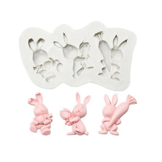 2 PCS Easter Bunny Egg Chocolate Baking Clay Silicone Mold, Three Rabbits, Double Egg, Carrot Rabbit, Bouquet Bunny