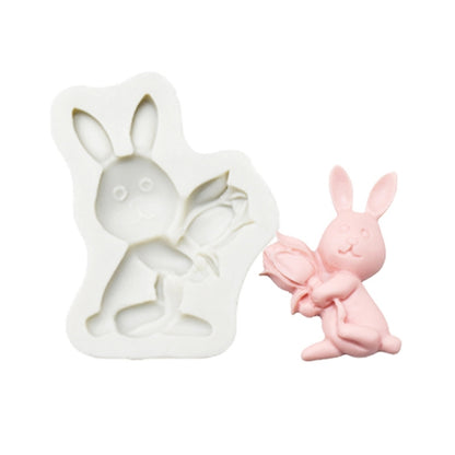 2 PCS Easter Bunny Egg Chocolate Baking Clay Silicone Mold, Three Rabbits, Double Egg, Carrot Rabbit, Bouquet Bunny