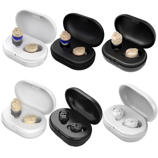 Old People Voice Amplifier Sound Collector Hearing Aid, Red Blue Double Machine + White Charging Bin, Red Blue Double Machine + Black Charging Bin, Skin Color Double Machine + Black Charging Bin, Skin Color Double Machine + White Charging Bin, Black���...