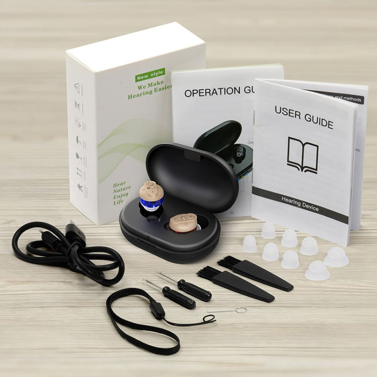 Old People Voice Amplifier Sound Collector Hearing Aid, Red Blue Double Machine + White Charging Bin, Red Blue Double Machine + Black Charging Bin, Skin Color Double Machine + Black Charging Bin, Skin Color Double Machine + White Charging Bin, Black���...