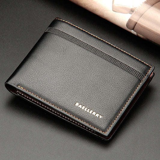 Baellerry Men Short Wallet Multi-card Lychee Pattern Business Wallet, Black, Brown