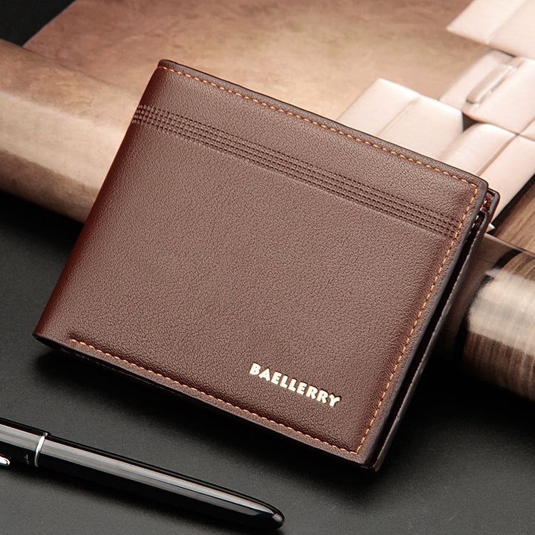 Baellerry Men Short Wallet Multi-card Lychee Pattern Business Wallet, Black, Brown