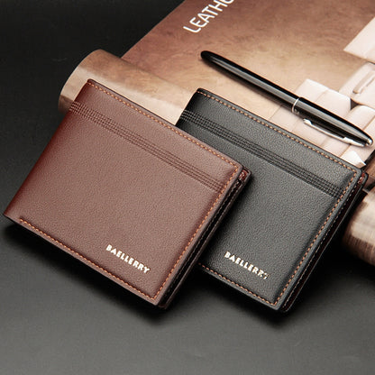 Baellerry Men Short Wallet Multi-card Lychee Pattern Business Wallet, Black, Brown