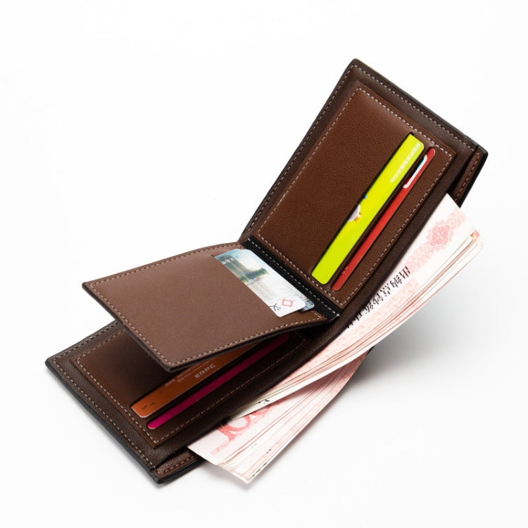 Baellerry Men Short Wallet Multi-card Lychee Pattern Business Wallet, Black, Brown