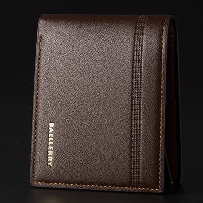 Baellerry Men Short Wallet Multi-card Lychee Pattern Business Wallet, Black, Brown