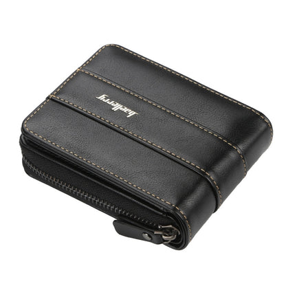 Baellerry Men Short Wallet Buckle Multi-card Coin Purse Tri-fold Zip Wallet, Black, Light-coffee, Dark Coffee