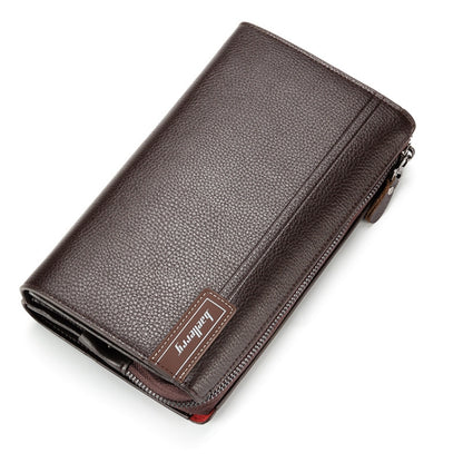 Baellerry Men PU Leather Clutch Business Casual  Lychee Pattern Zipper Wallet, Black, Brown
