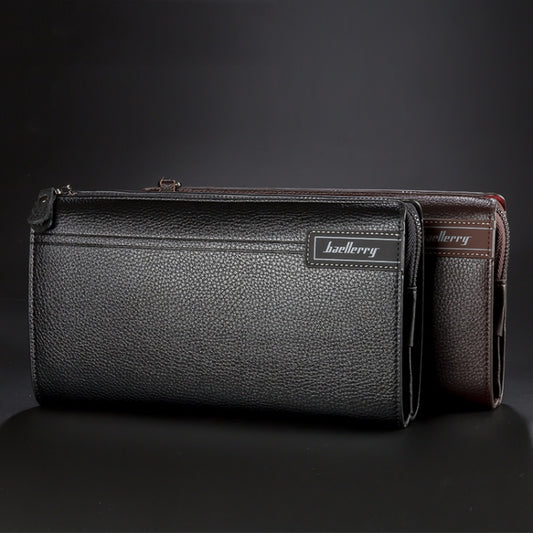 Baellerry Men PU Leather Clutch Business Casual  Lychee Pattern Zipper Wallet, Black, Brown