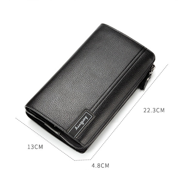Baellerry Men PU Leather Clutch Business Casual  Lychee Pattern Zipper Wallet, Black, Brown
