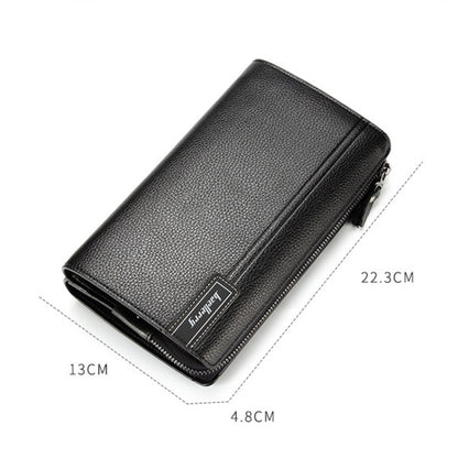 Baellerry Men PU Leather Clutch Business Casual  Lychee Pattern Zipper Wallet, Black, Brown