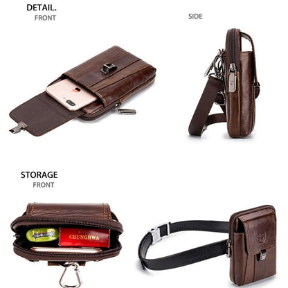 BULL CAPTAIN Multifunctional Leather Mobile Phone Small Waist Bag For Men, Horizontal Brown, Horizontal Black, Vertical Brown, Vertical Black