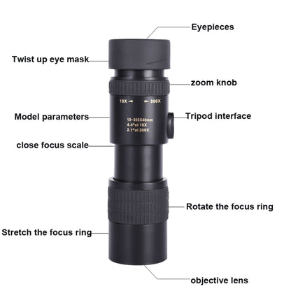 10-300x40 Monocular HD Telescope BAK4 Prism Telescope,Style: