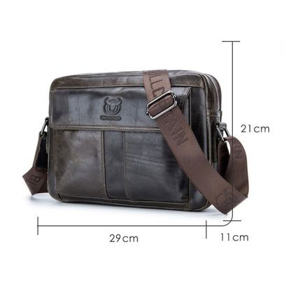 BULL CAPTAIN  Double Layer Leather One Shoulder Messenger Bag For Men, Yellow Brown, Beige, Iron Blue