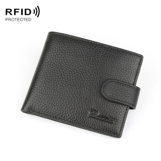 Anti-Theft Brush RFID Men Wallet Short Strap Button Multi-Card Layer Men Wallet, 965013, K-8006