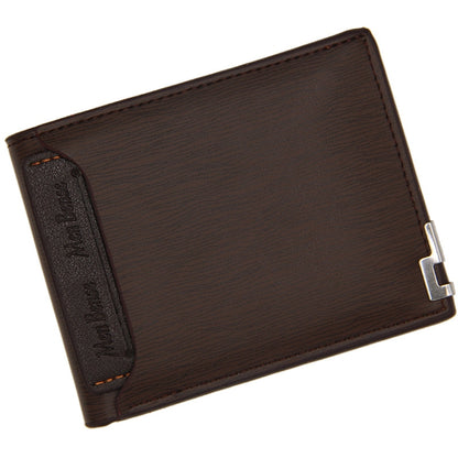 MenBense Short Fashion Leisure Iron Side Pumping Card Clip Wallet, Black, Dark Brown, Light Brown