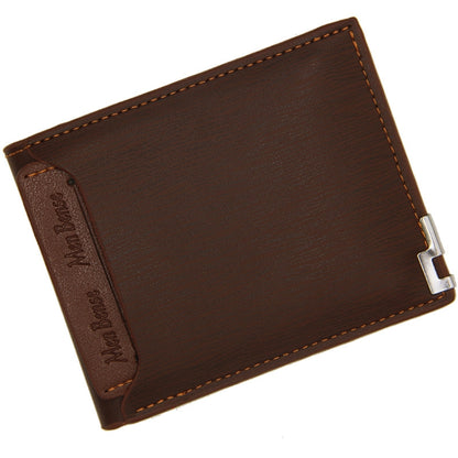 MenBense Short Fashion Leisure Iron Side Pumping Card Clip Wallet, Black, Dark Brown, Light Brown