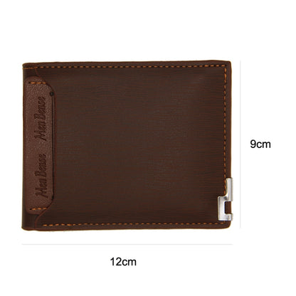 MenBense Short Fashion Leisure Iron Side Pumping Card Clip Wallet, Black, Dark Brown, Light Brown