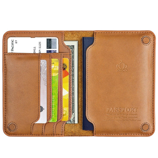 Men Wallet Cowhide Passport Bag Ticket Holder Multifunctional Card Holder, Black, Brown