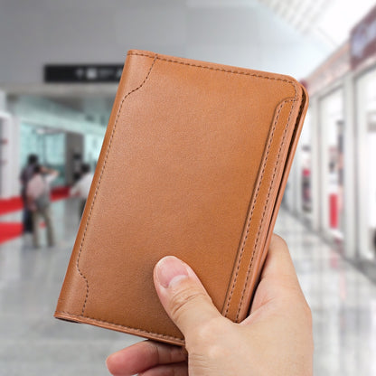 Men Wallet Cowhide Passport Bag Ticket Holder Multifunctional Card Holder, Black, Brown