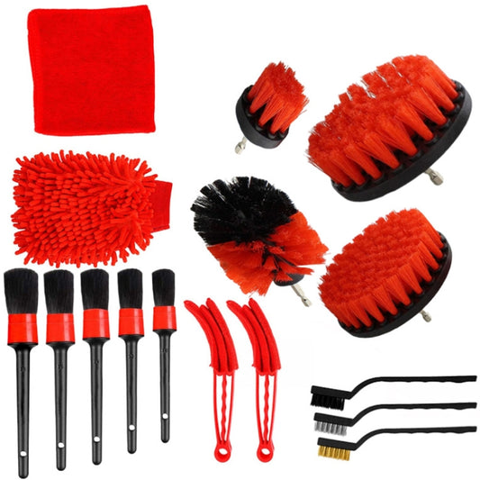 16 PCS / Set Car Washing Tool Brush Drill Cleaning Brush Tire Cleaning Floor Brush, 16 PCS / Set Red, 16 PCS / Set Blue