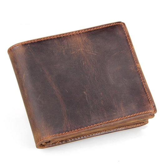 Vintage Crazy Horse Leather Wallet Short Wallet For Men, Dark Brown, Brownish Yellow, Brown Black