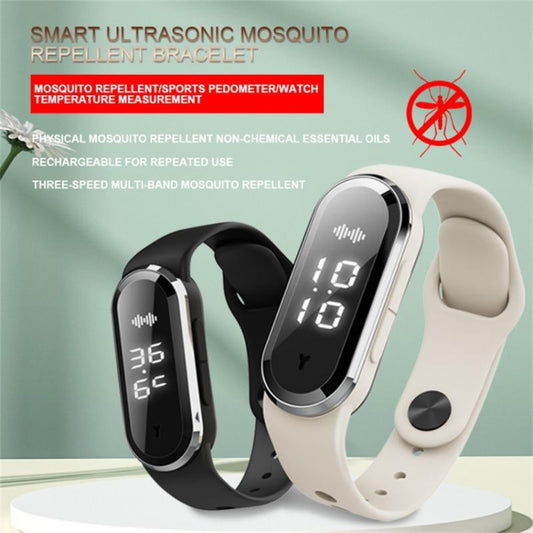 M21  Ultrasonic Mosquito Repellent Bracelet with Step Counter & Clock & Temperature Function, M21 (Black), M21 (White)