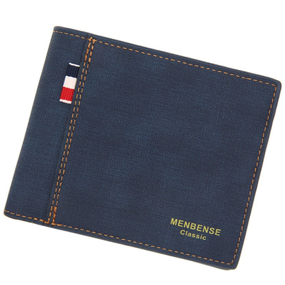 MenBense Frosted PU Short Large Capacity Fashion Retro Three Fold Bag Men Wallet, Black, Navy, Dark Brown, Light-Light