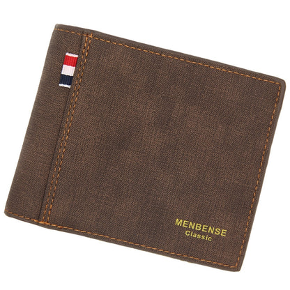 MenBense Frosted PU Short Large Capacity Fashion Retro Three Fold Bag Men Wallet, Black, Navy, Dark Brown, Light-Light