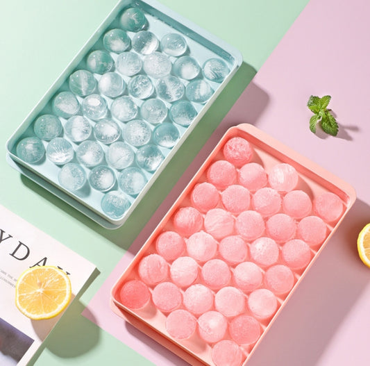 33 Grid Round Ice Hockey Mold With Lid Ice Box Small Marble Ice Tray, Random Color Delivery, Small Blue
