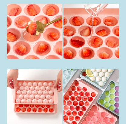 33 Grid Round Ice Hockey Mold With Lid Ice Box Small Marble Ice Tray, Random Color Delivery, Small Blue