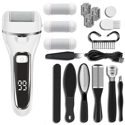 Electric Foot Grinder Digital Display Rechargeable Pedicure Peeling, White, Black, Royal Blue, 10-piece Set White, 10-piece Set Black, 10-piece Set Royal Blue