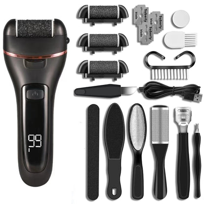 Electric Foot Grinder Digital Display Rechargeable Pedicure Peeling, White, Black, Royal Blue, 10-piece Set White, 10-piece Set Black, 10-piece Set Royal Blue