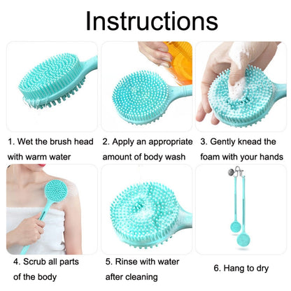 Silicone Massage Long Handle Double Sided Bath Brush, Blue, Pink