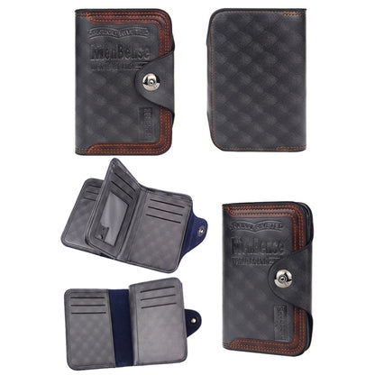 Menbense Short Fashion Leisure Magnetic Buckle Large Capacity 3 Fold Male Wallet, Black, Dark Brown