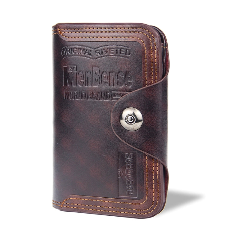 Menbense Short Fashion Leisure Magnetic Buckle Large Capacity 3 Fold Male Wallet, Black, Dark Brown