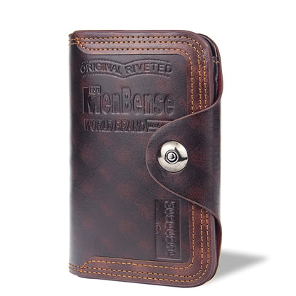 Menbense Short Fashion Leisure Magnetic Buckle Large Capacity 3 Fold Male Wallet, Black, Dark Brown