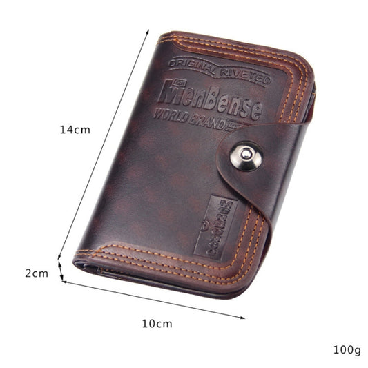 Menbense Short Fashion Leisure Magnetic Buckle Large Capacity 3 Fold Male Wallet, Black, Dark Brown
