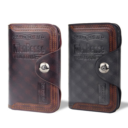 Menbense Short Fashion Leisure Magnetic Buckle Large Capacity 3 Fold Male Wallet, Black, Dark Brown