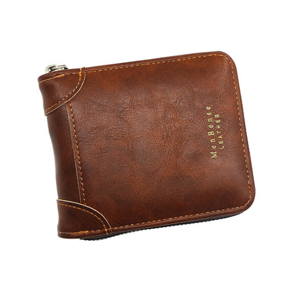 Menbense Casual Fashion Large Capacity Multi-Card Retro Zipper Wallet, Black, Dark Brown, Light Brown
