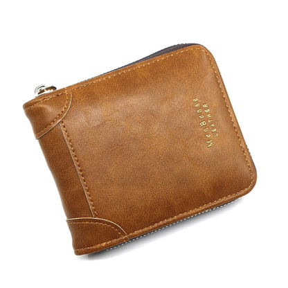 Menbense Casual Fashion Large Capacity Multi-Card Retro Zipper Wallet, Black, Dark Brown, Light Brown