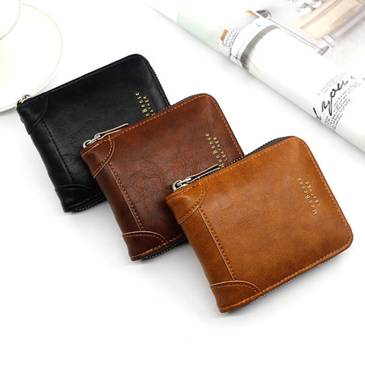 Menbense Casual Fashion Large Capacity Multi-Card Retro Zipper Wallet, Black, Dark Brown, Light Brown