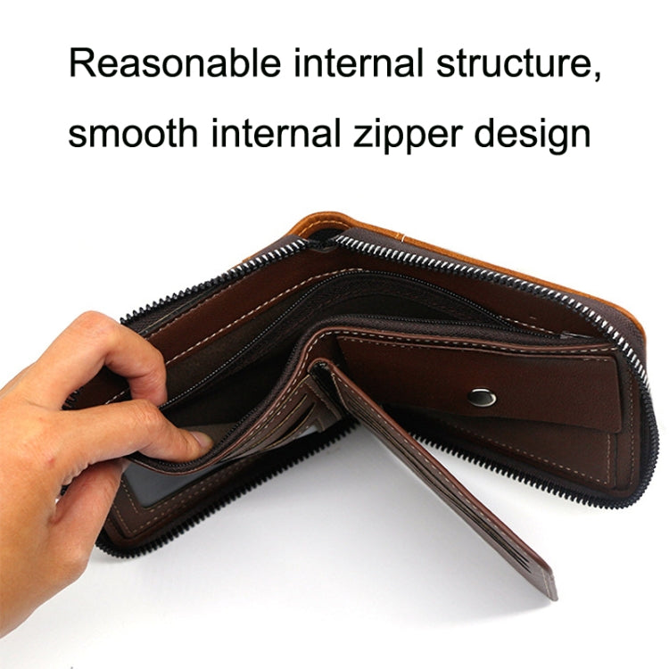 Menbense Casual Fashion Large Capacity Multi-Card Retro Zipper Wallet, Black, Dark Brown, Light Brown